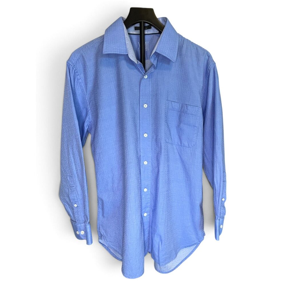 XMI Platinum Men's 16 1/2 32/33 Blue Dobby Dress Shirt 100% Cotton